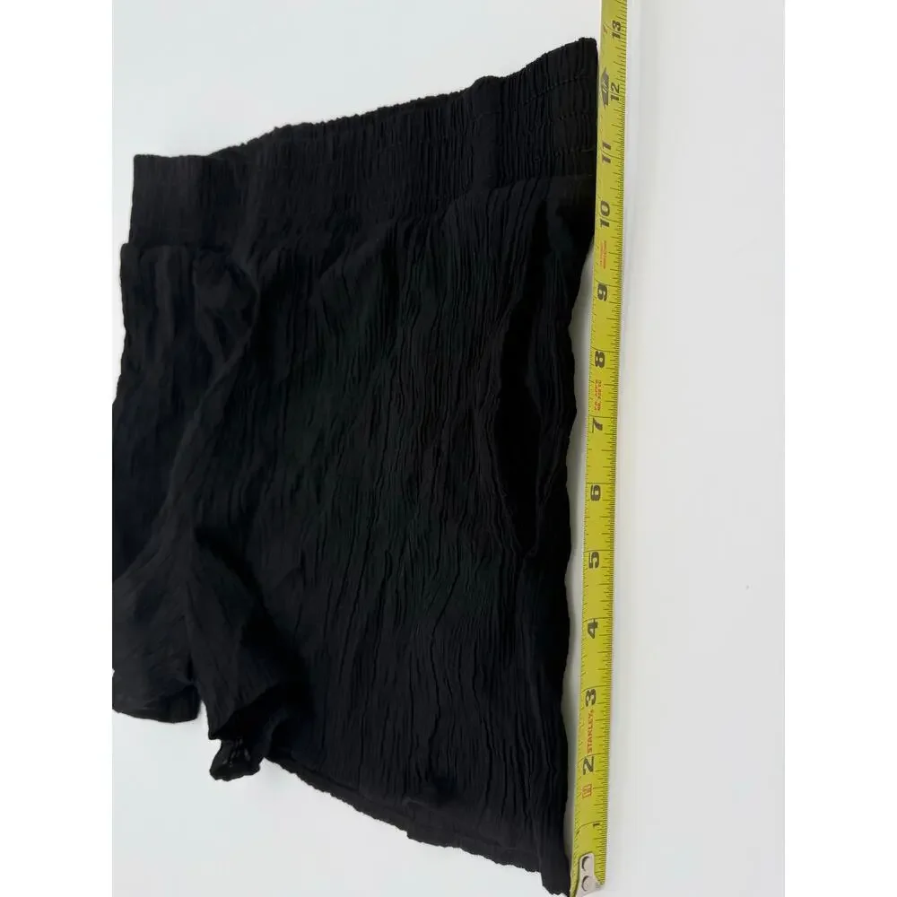 Zara Black Cotton Crinkle Gauze Shorts Smocked Waist Pull On Boho Flowy Sz XS 4